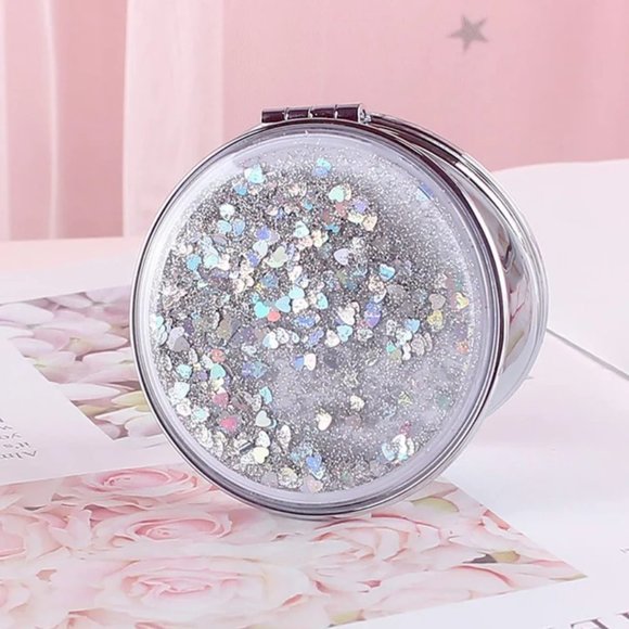 Personalized Compact Makeup Mirror,Liquid Floating Quicksand Glitter Mirror - Picture 7 of 10